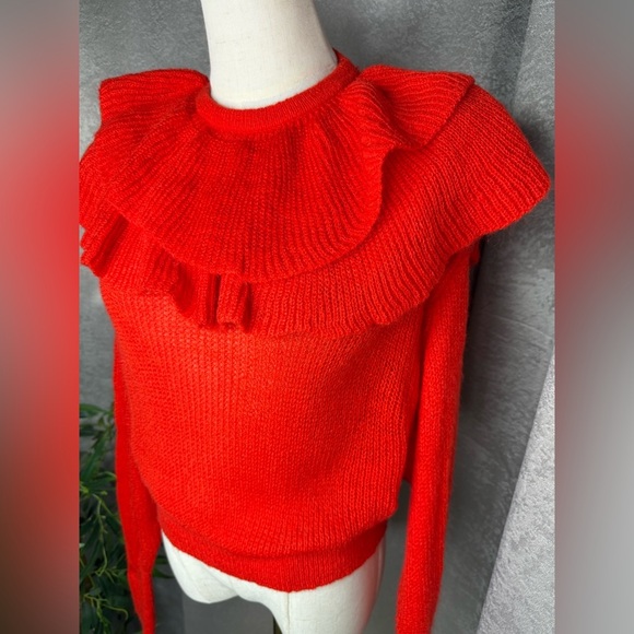 Zara Women’s Red Cropped Ruffled Knit Sweater Sz S - Picture 5 of 12